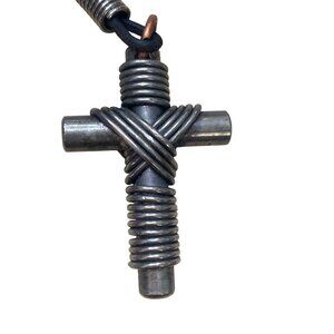 Handcrafted Wire-Wrapped Cross Pendant Necklace With Black Cord